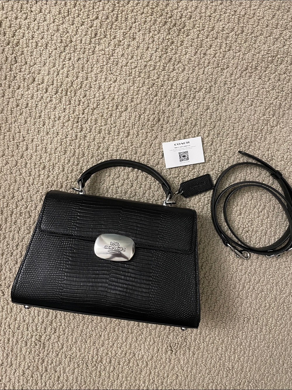 Coach Andrea Top handle Bag in Lizard Silver hardware